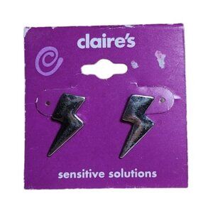 New Claire's Sensitive Solutions Silver Tone Lighting Bolt Earrings Jewelry